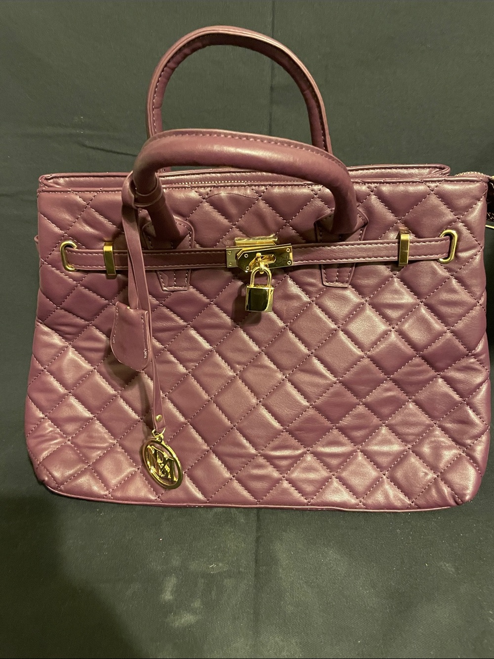 New Badgley Mischka Quilted Mauve-Plum Top-Handle Satchel